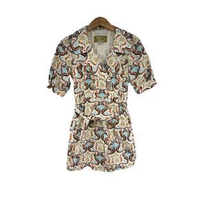 Aunt‎ Wanda Colorful Eclectic Art To Wear Short Sleeve Trench Jacket Dress XS